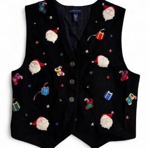 Vintage Karen Scott Black Vest with Santa Embroidery- Christmas
